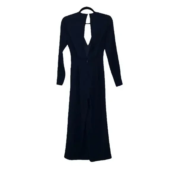 NWT Self-Portrait Twist Front Plunge Neckline Cropped Jumpsuit Black Size US 0 - Picture 4 of 11